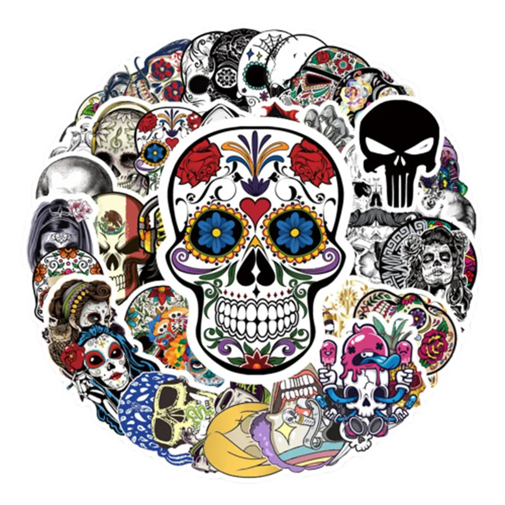 

50pcs Mixed Horror Skull Stickers For Laptop Motorcycle Styling Luggage Suitcase Decals DIY Terror Scary Skull Graffiti Sticker