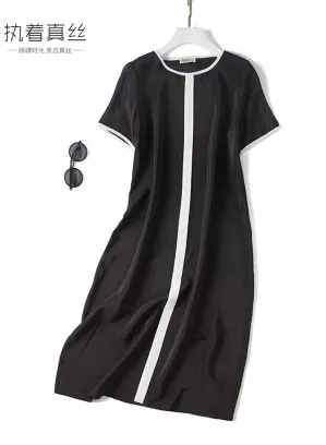 new 19 momme silk dress trimmed stitching - Цвет: Черный