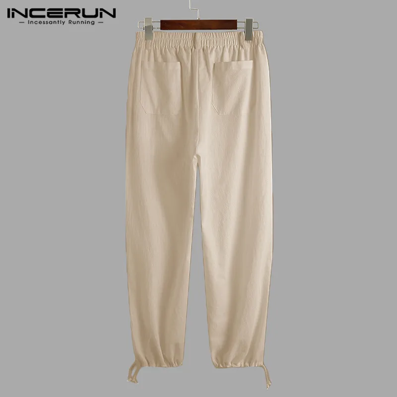 

Men Pants Cotton Solid Color Joggers Streetwear Baggy Elastic Waist Vintage Wide Leg Pants Pockets Casual Trousers Men INCERUN 7
