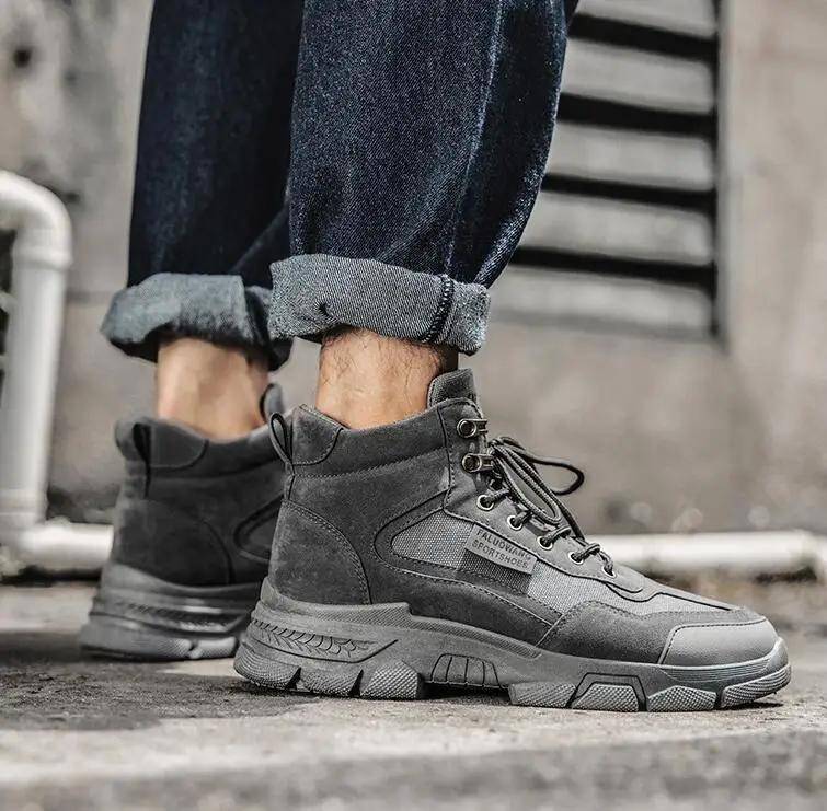 

Men Boots Shoes Leather Canvas Patchwrok New Fashion Autumn Casual Shoes Trend Autumn High Tops Martin Boots