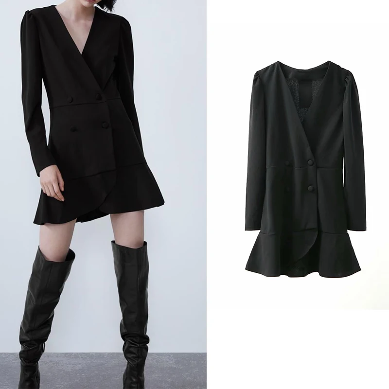 Женское двубортное офисное платье ZA элегантное праздничное мини в английском