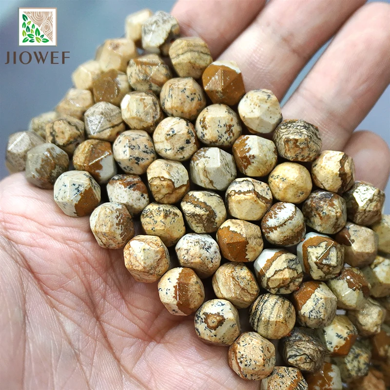 

Faceted Picture Jaspers Natural Stone for Jewelry Making Spacers Loose Beads DIY Handmade Bracelet Necklace 14" Strand 6 8 10MM