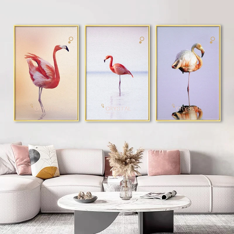 

Modern Pink Flamingo Painting Nordic Canvas Wall Art Posters Minimalism Print Pictures Cute Animal Cuadros For Living Room Decor