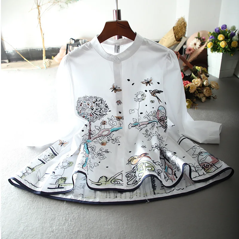 

VANOVICH Loose Pastoral Style Casual Design Embroidered Shirt 2022 Autumn and Winter New Button Up Shirt