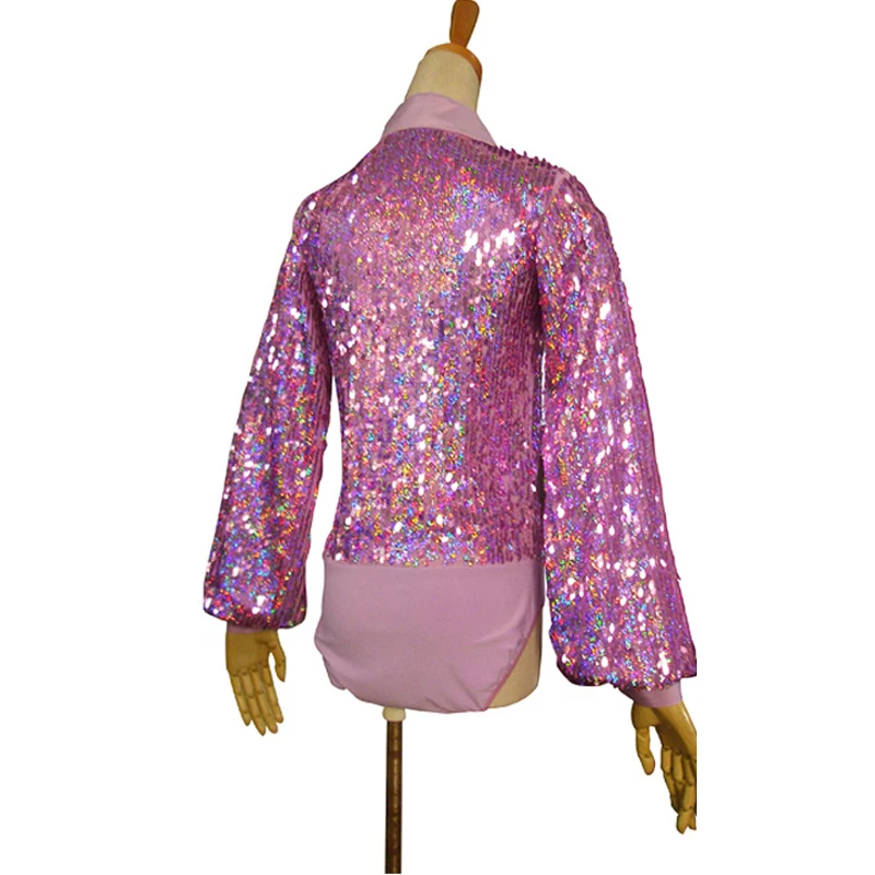 Костюм мужской для соревнований по латинским танцам блестящий розовый топ с