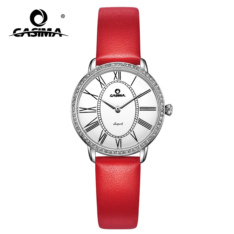 CASIMA красные модные кварцевые наручные часы женские с браслетом брендовые