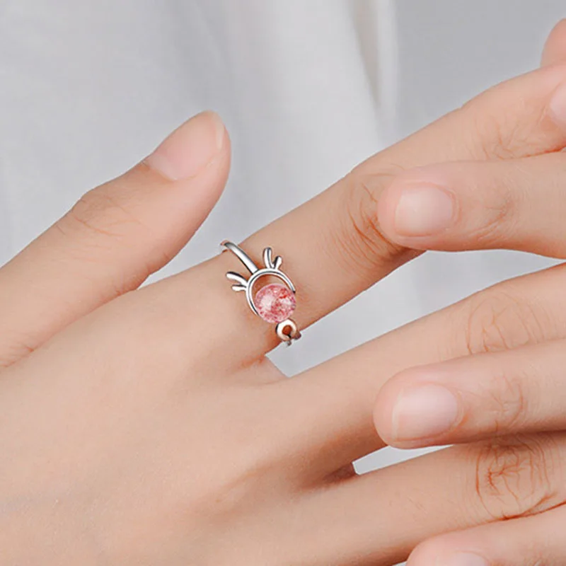 Женское кольцо с серебряным покрытием MEETSOFT простое регулируемое клубничным