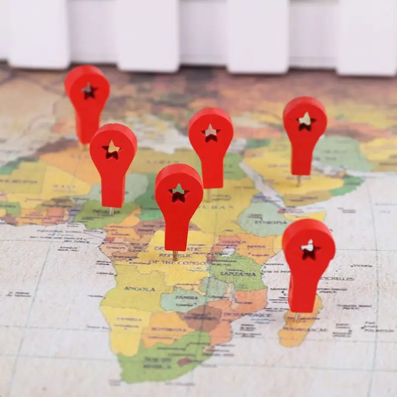 

80Pcs Map Markers Wooden Drawing Photo Wall Studs Cork Board Push Pins Thumbtack K3KE