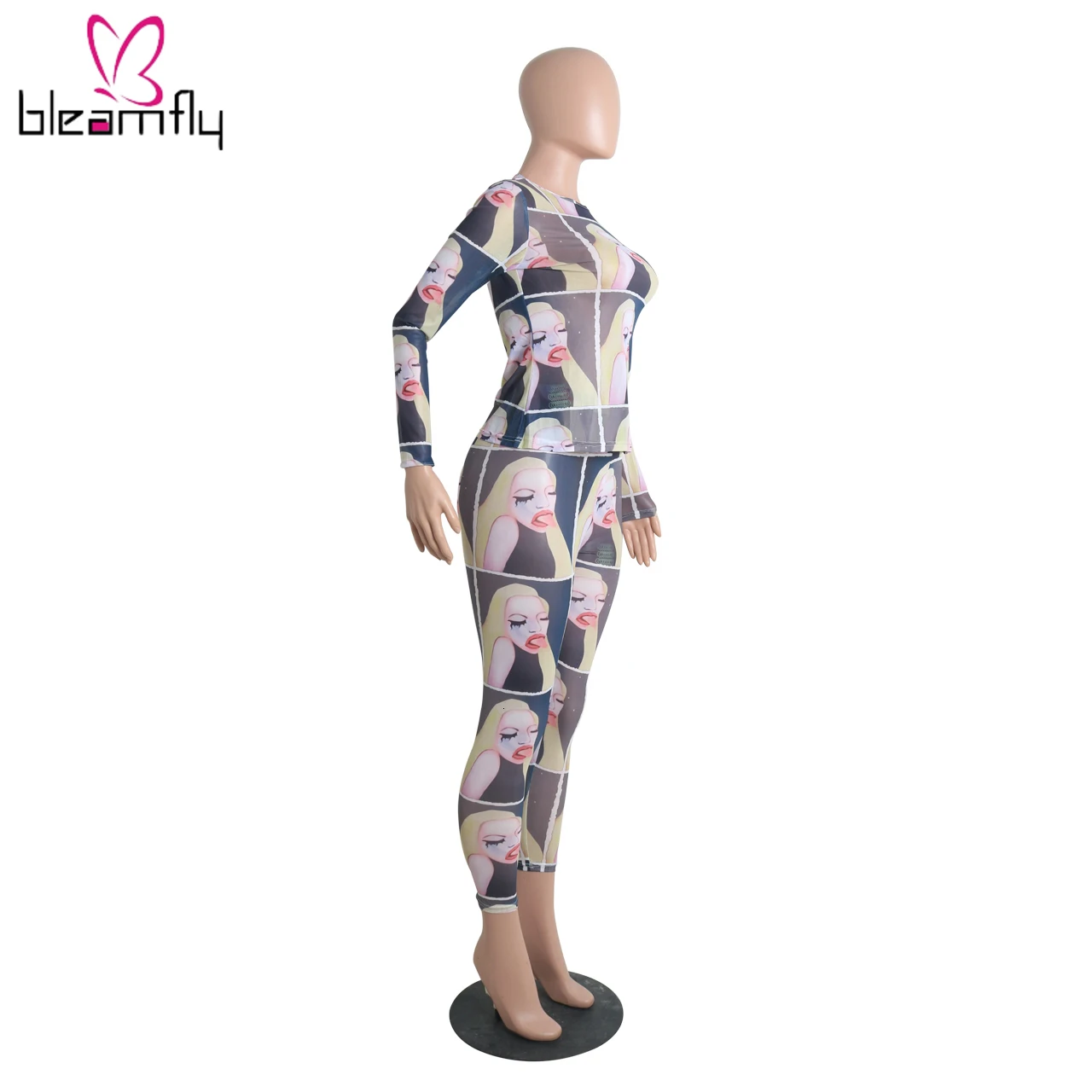 Новинка одежда с принтом для женщин и девочек круглым вырезом длинными рукавами