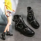 Женские ботильоны из искусственной кожи с пряжкой и заклепками, на низком каблуке