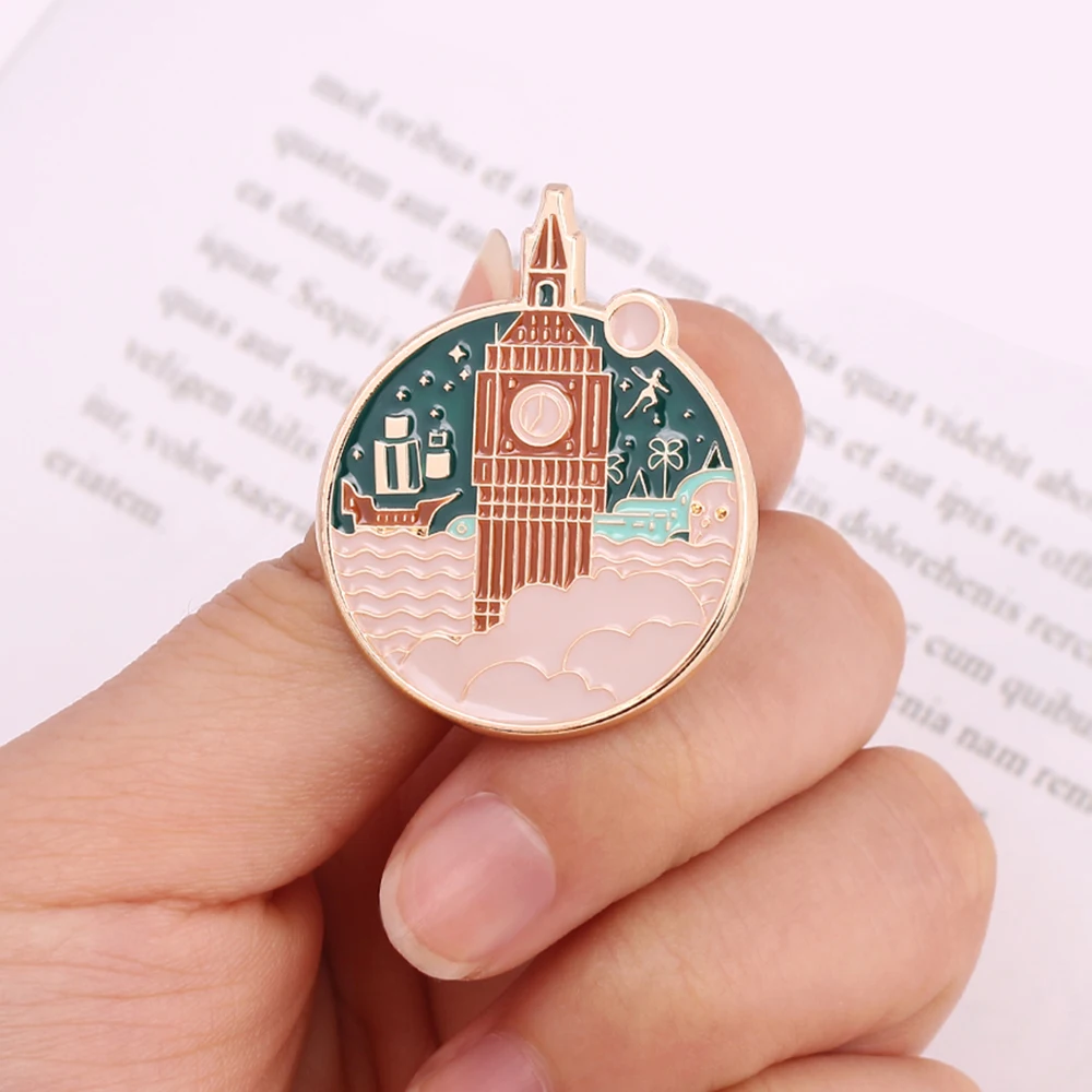Эмалированная брошь в форме лодки маяка круглая брошка с нагрудным карманом для