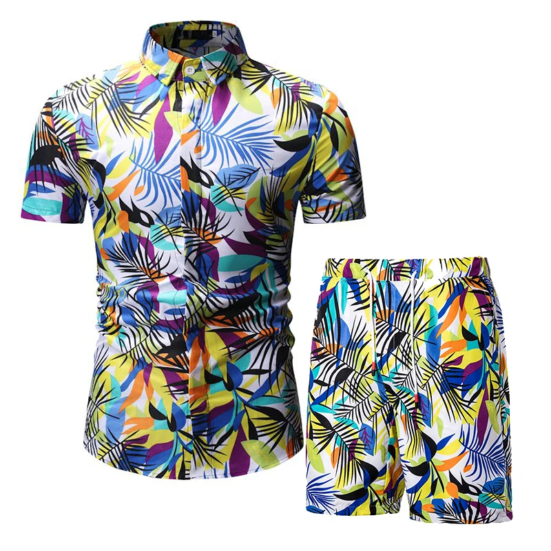

Summer Hawaii Men's Print Tracksuit Casual Short Men Sports Suit holiday Shirt+Shorts 2 Piece Sets Brand Sportswear Slim Outfits