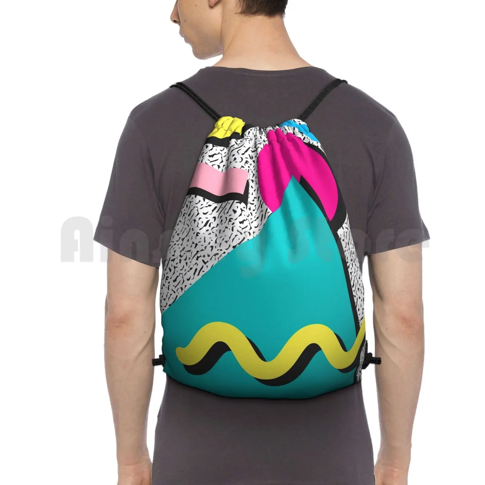 1980S Abstract Pattern Backpack Drawstring Bag Riding Climbing Gym Bag  80S 90S 1990S 1980S Eighties Nineties Retro Saved By