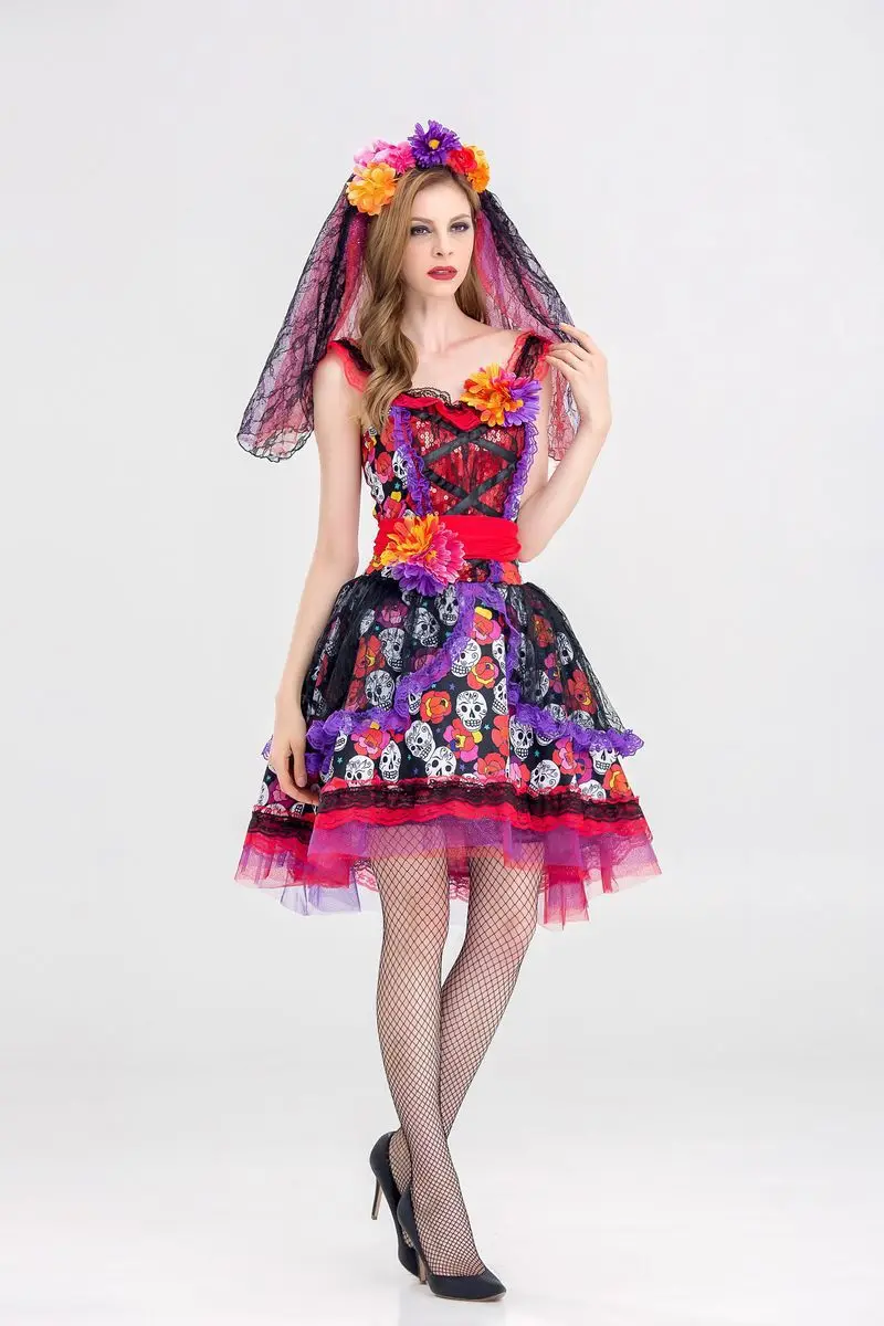 Костюм дня мертвецов на Хэллоуин новое платье невесты с призраком страхом юбка