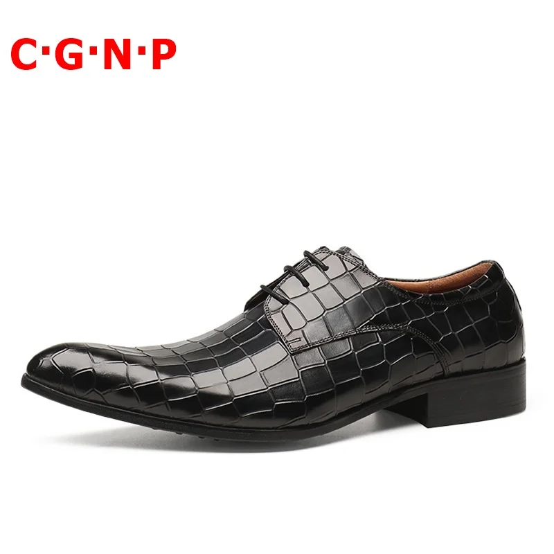 

CGNP Designer Fashion Genuine Leather Pointed Toe Formal Shoes Men Italian Lace-up Dress Shoes Luxury Mens Wedding Shoes