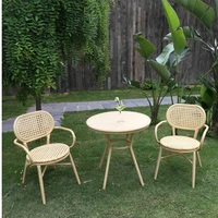 garden set aluminium frame woodlike color frame with rattan outdoor restaurant dinning set patio leisure chair and table