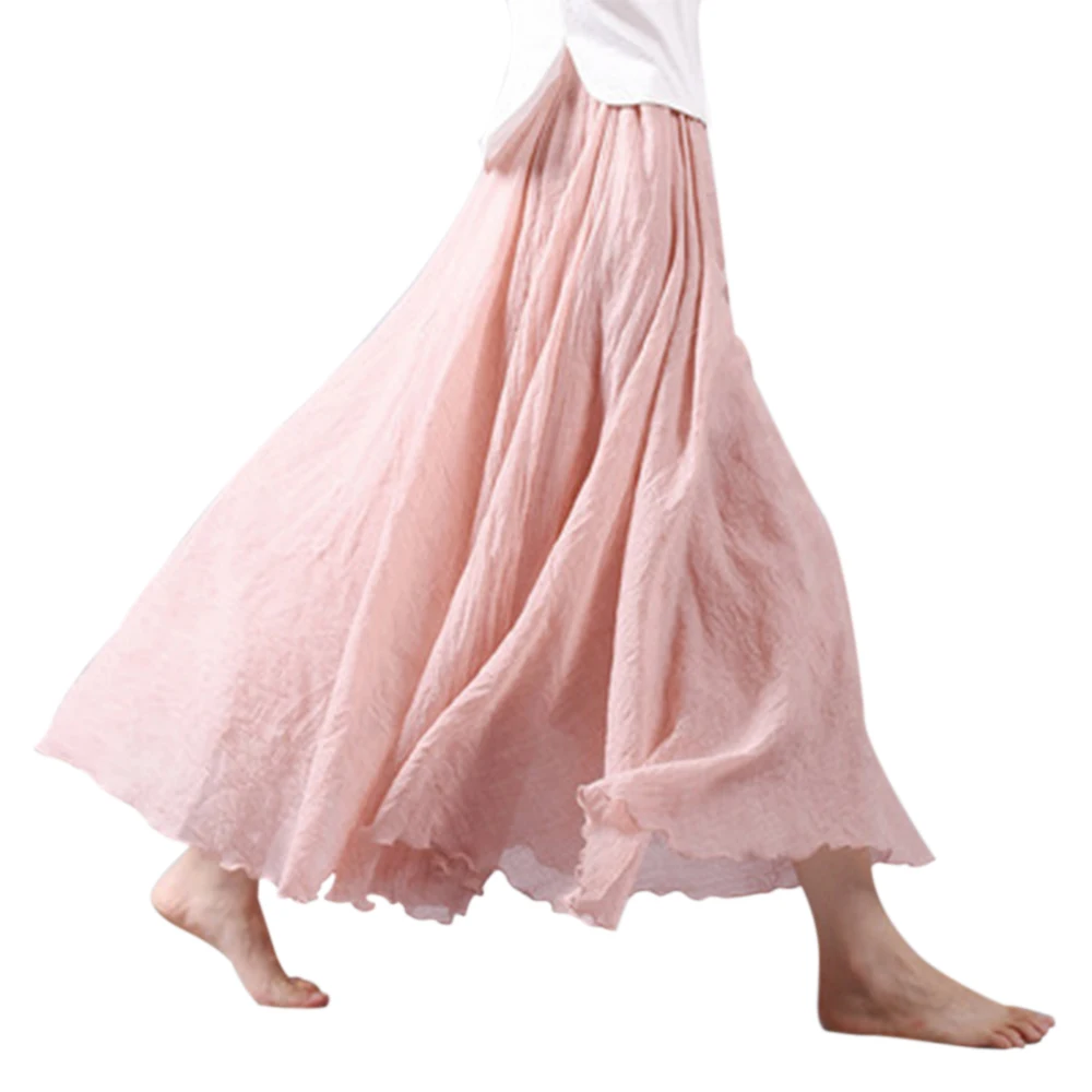 pink WENYUJH новые женские льняные хлопковые длинные юбки, плиссированные макси юбки с эластичной талией, Пляжная богемная винтажная Осенняя юбка макси - Цвет: pink