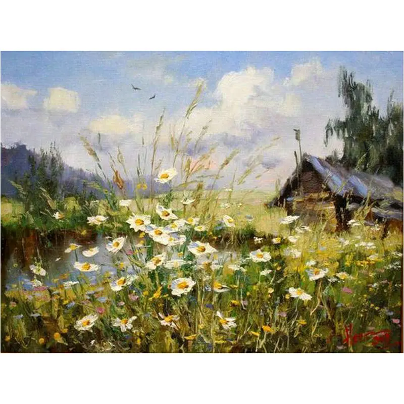 Рукоделие вышивка алмазная живопись крестиком дикие хризантемы бриллианты