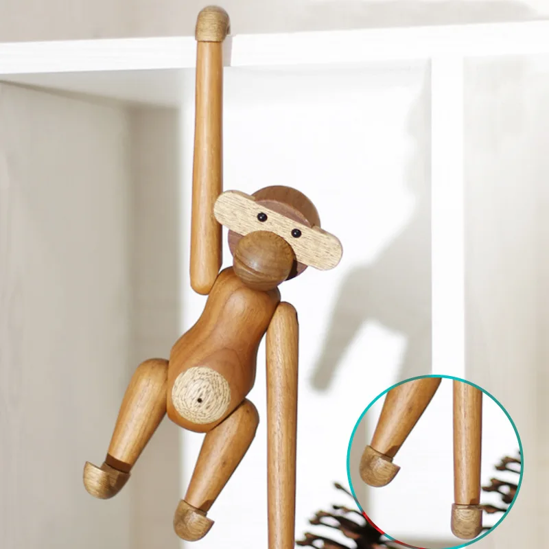 Figura de mono de madera colgante para decoraci&oacute;n del hogar, artesan&iacute;a de Animal tallado en madera n&oacute;rdica, accesorios para el hogar, sala de estar-0