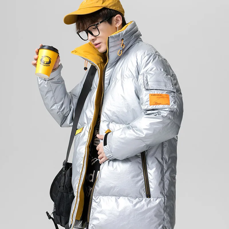 Мужская теплая куртка блестящее зимнее пальто с капюшоном брендовая парка на
