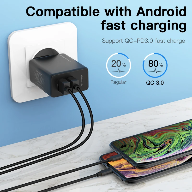 KUULAA Quick Charge 4.0 3.0 USB Charger 30W QC3.0 PD Fast Charging 2 Plug Mobile Phone For iPhone Samsung Xiaomi | Мобильные