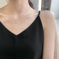 extremely simple wind 3d vision irregular hollow out ellipse pure silver necklace woman concise temperament clavicle necklace