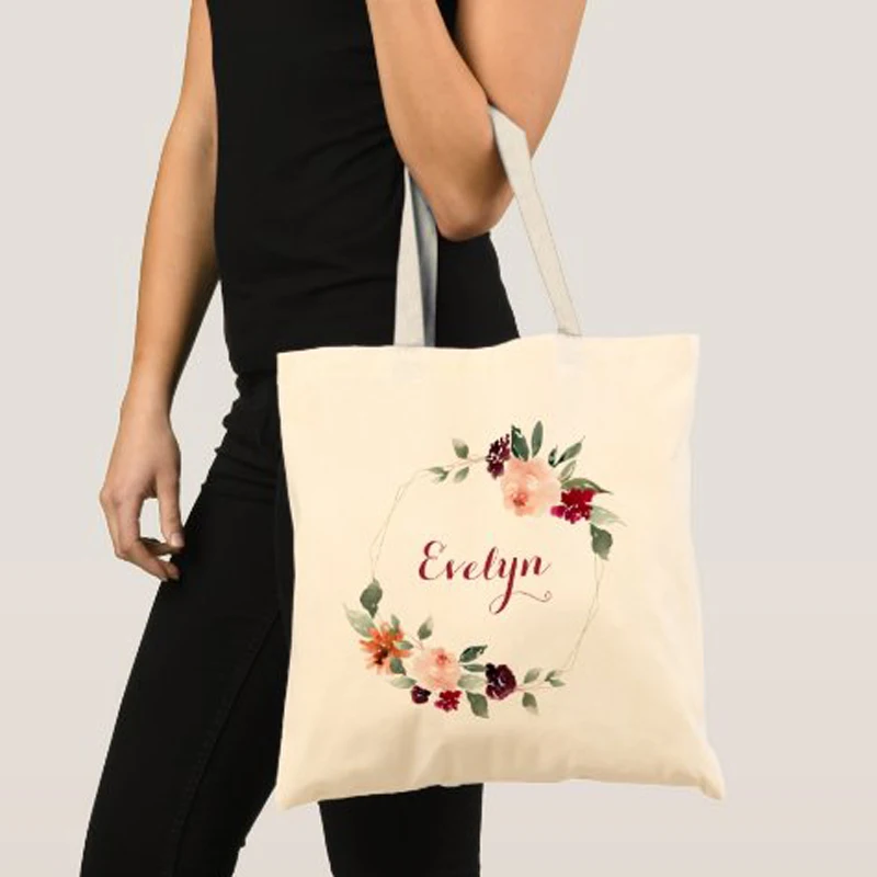 

ECO Reusable Market Shoulder Bags Women Burgundy Blush Floral Greenery Geometric Tote Bag Vintage Personalized Totes For Girls