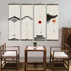 Китайская древняя архитектурная картина-свиток на холсте, художественные плакаты, картины на стену с рамкой