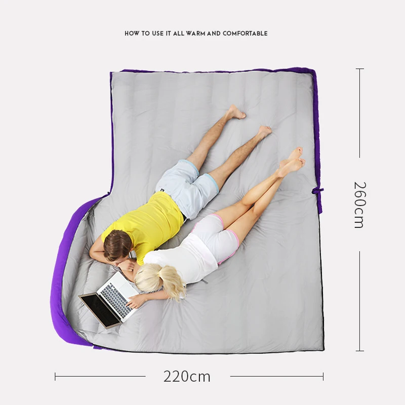 Вместительный спальный мешок для 2 человек с наполнителем из белого утиного пуха