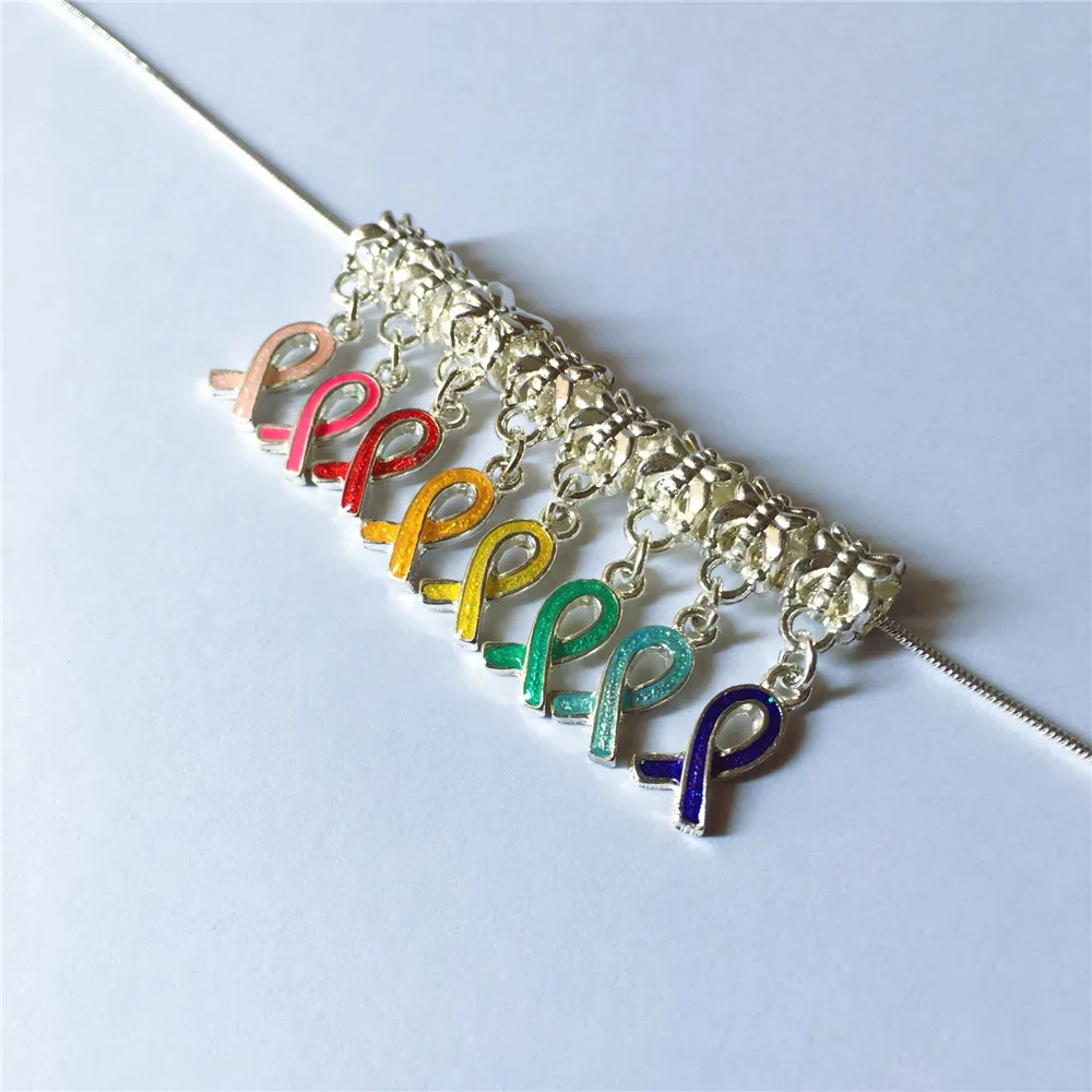 PBR146(10) Red/Pink/Blue/Yellow/Orange/Green/Purple/Fushia Colors Ribbon Awareness Charms Pendents DIY For Bracelet Jewelry | Украшения и