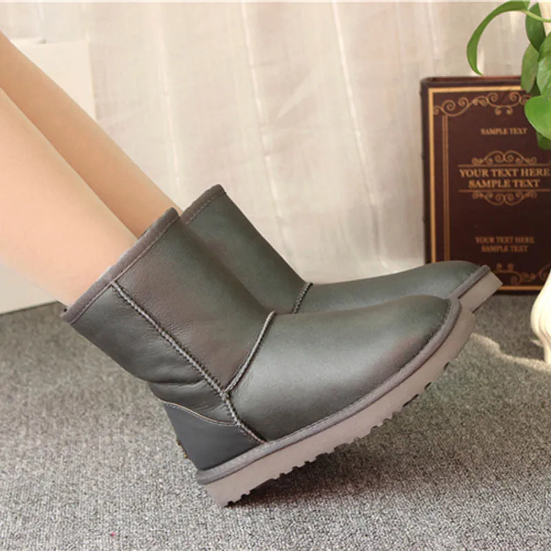 ; Коллекция года; зимние сапоги на натуральном меху; классические Mujer Botas; водонепроницаемые зимние сапоги из натуральной овечьей кожи; женская обувь - Цвет: Grey