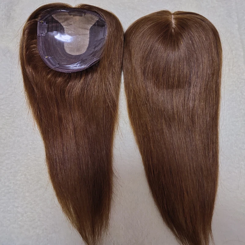 5*5inch silk Base Darker Brown Indian Remy Hair Topper Women Toupee Silk Top +Machine Made Wig Middle Part Hairpiece For Women