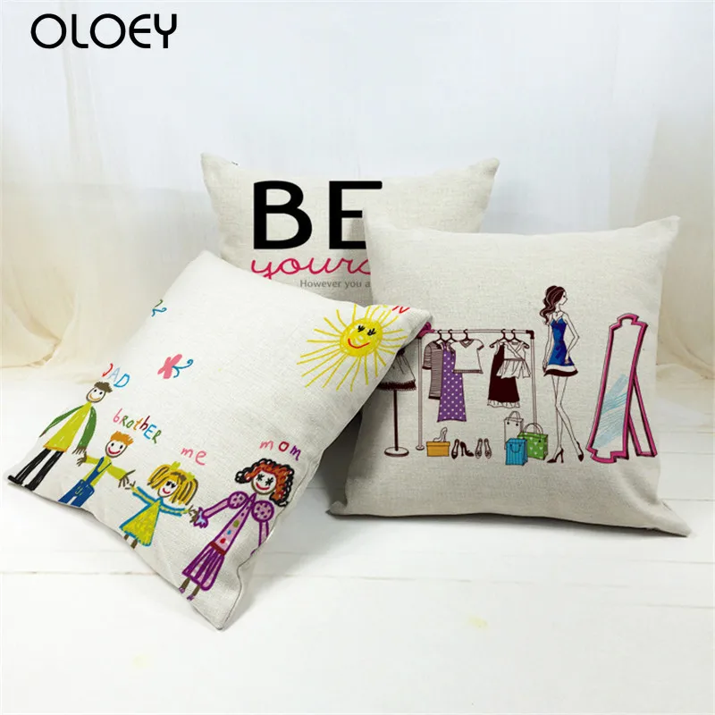 

Family Girl Soft Linen Cushion Cover, Size 45x45cm, Home Bedroom Office Decoration Cushion Cover, Hotel Decoration Cushion Cover