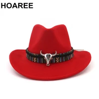 hoaree red cowboy hats for men women autumn winter fedora ethnic style wide brim felt hat black navy coffee camel 56 58cm