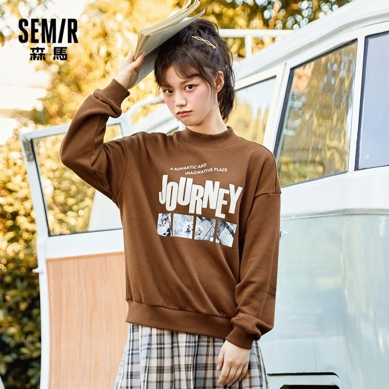 

SEMIR Sweatshirt Women Plus Velvet Padded Hoodie New Autumn 2020 Loose Korean Women Hoodies Autumn And Winter Short