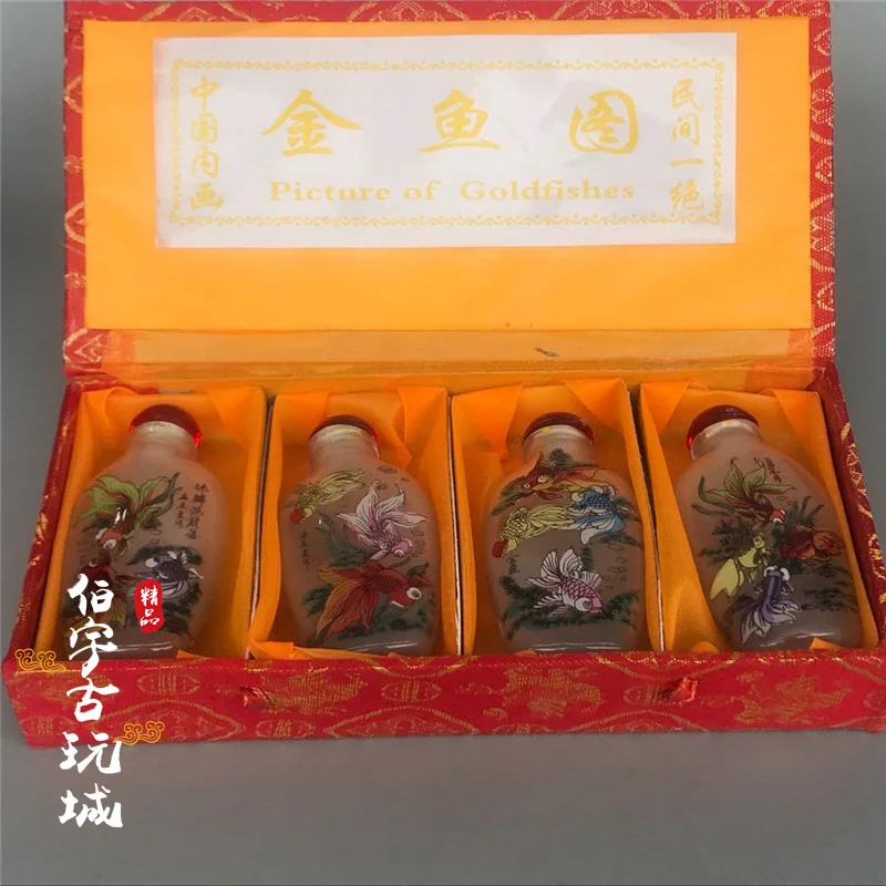 

Картина золотой рыбки, античная окрашенная стеклянная табачная бутылка, украшение для офиса ручной работы