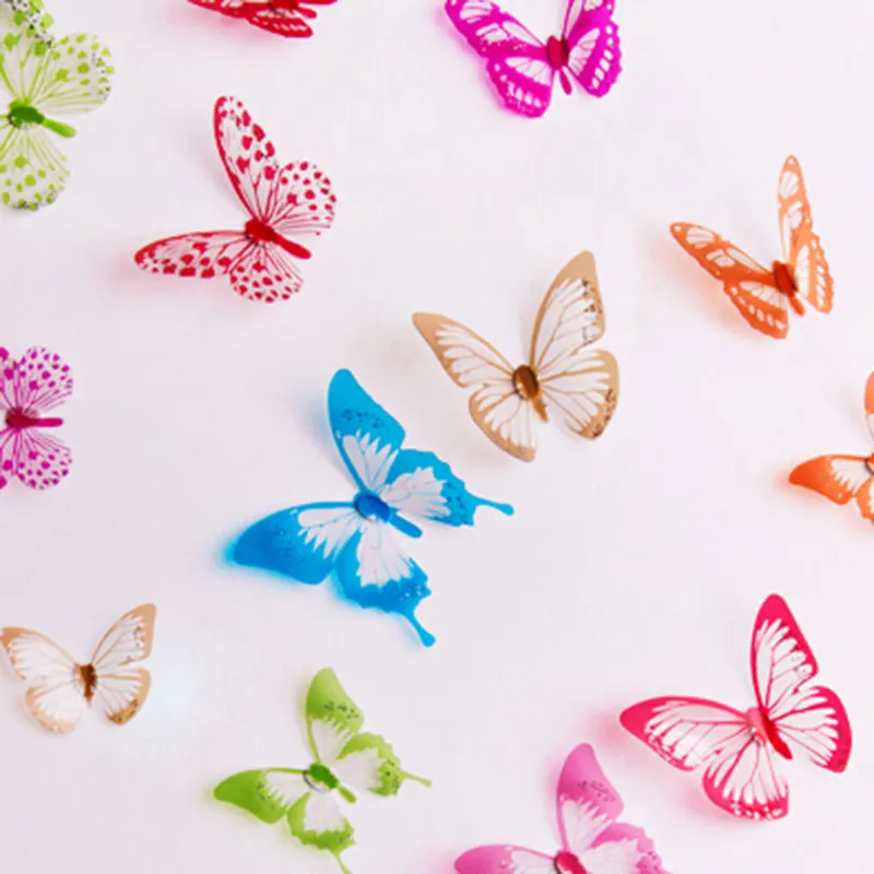 12 шт./лот 3D Красочные бабочки наклейки на стену декоративные вечерние гостиной