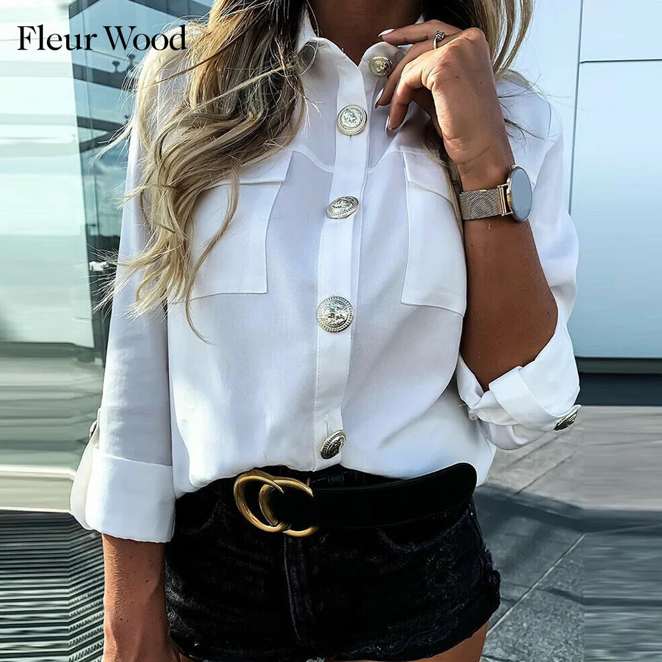 Женская блузка с длинным рукавом Fleur Wood Офисная винтажная рубашка размера плюс