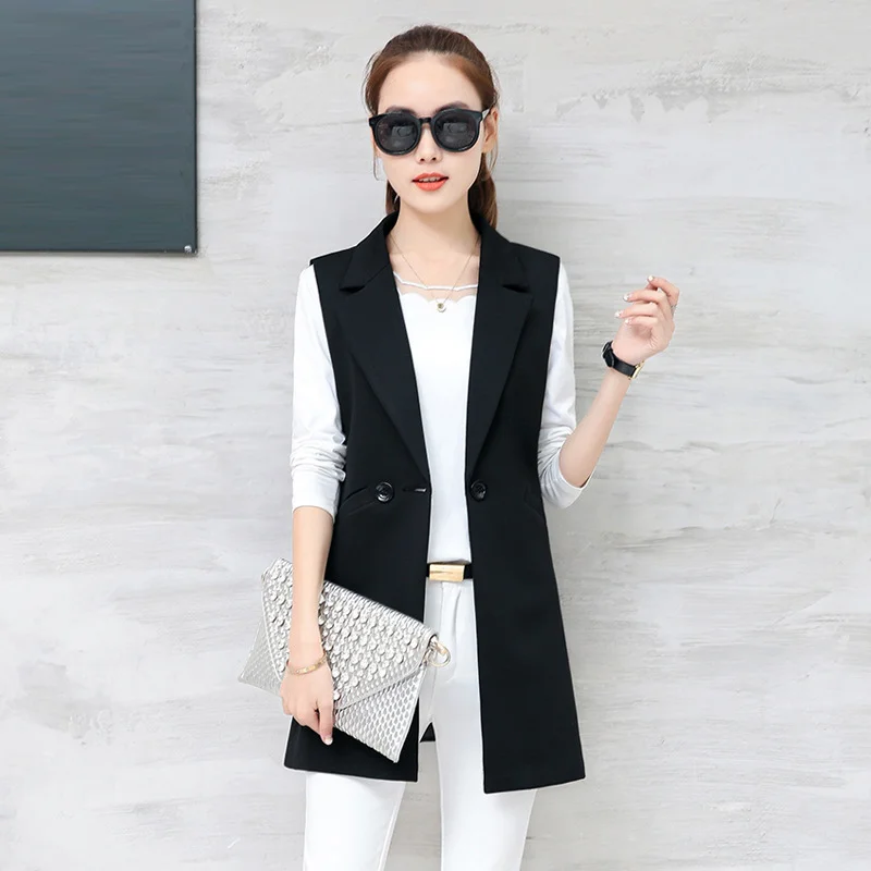 Длинный костюм жилет весна осень жилеты без рукавов Женский Тонкий Блейзер