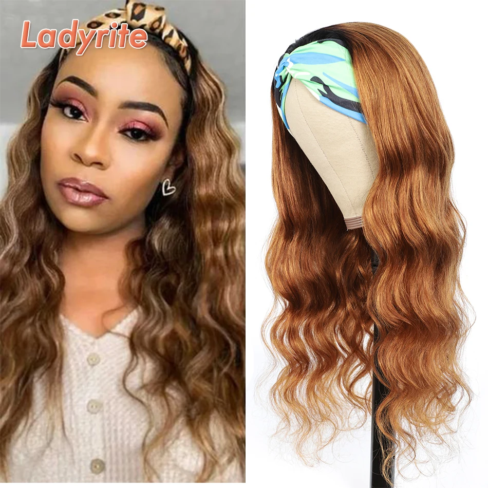 

Ladyrite Brazilian Body Wave Headband Wig Human Hair Glueless Ombre T1B/30 Human Hair Scarf Wigs With Headband Machine Made Wig