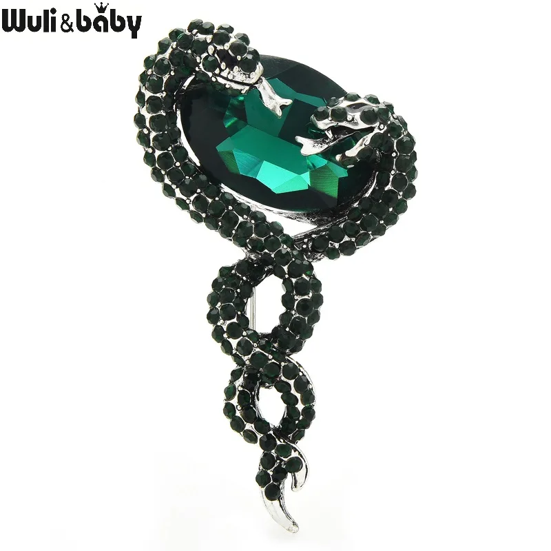 Wuli &amp baby зеленая кристальная Броши со змеями женская Мужская брошь с двумя для