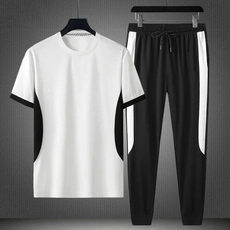 

2021 Summer Thin Short Set Tracksuit Men Sleeve T-shirt Suit Loose Casual Two Piece Sports Men's Trend Chandal Hombres Jolintsai