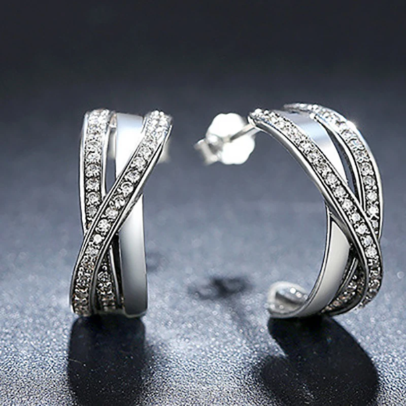 Женские серьги гвоздики из стерлингового серебра 925 пробы с прозрачными