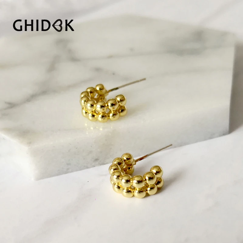 

GHIDBK Dainty Layered Gold Beaded Hoop Earring Small Geometric Earrings with Small Beads Minimalist Hoops Aros de Moda 2019