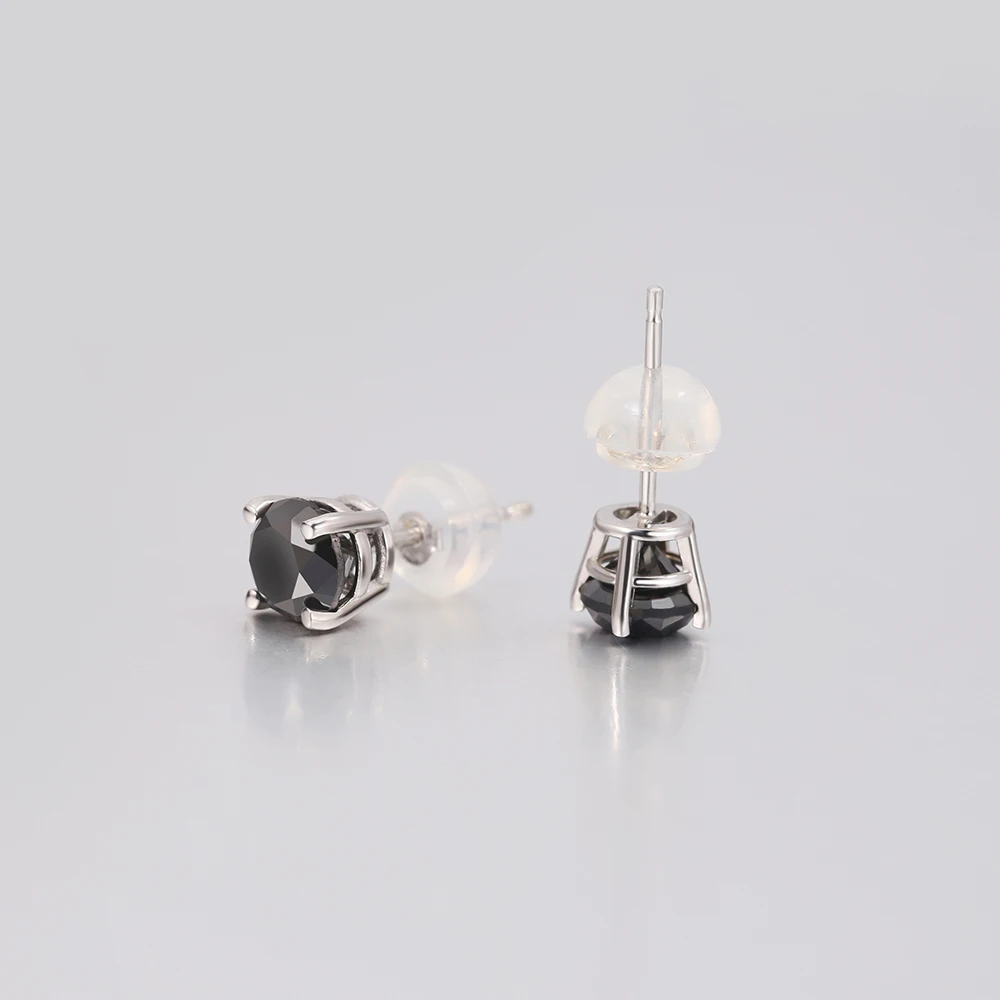 GemStoneKing Твердые 14 к белое золото ювелирные изделия 0.75ctw круглый натуральный черный бриллиант серьги гвоздики для женщин мужчин