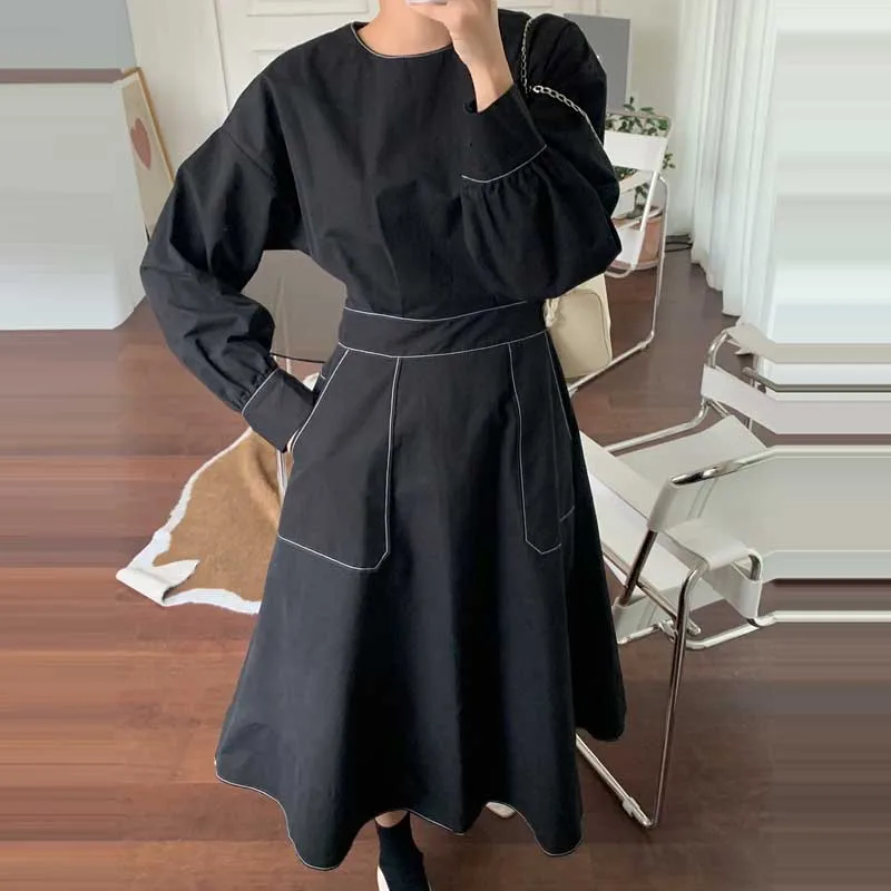 

Korean Fashion Loose Casual Woman Dress One-Piece Elegant Hedging Long Sleeve Dress Spring Autumn 2021 New Women Dresses Ladies
