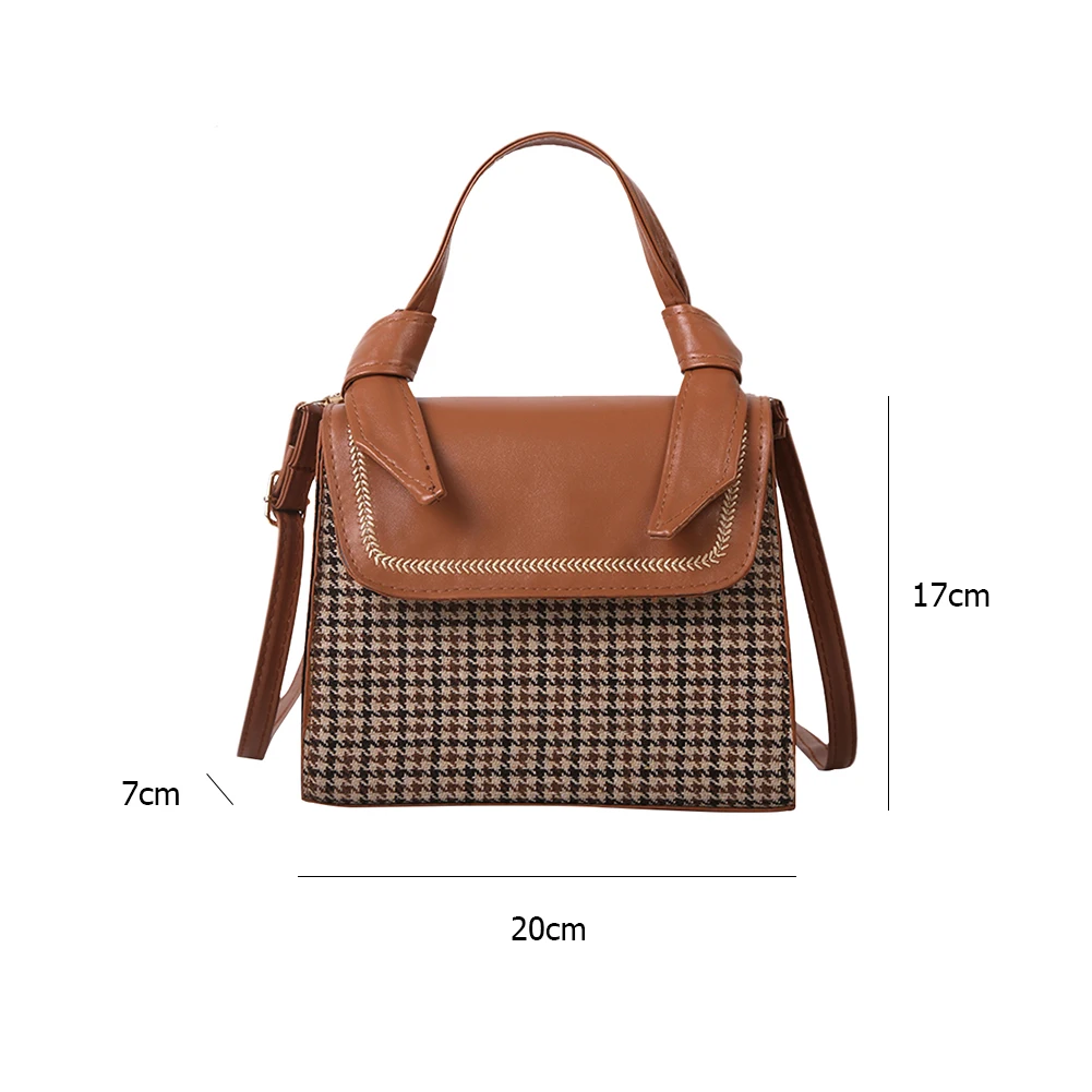 

Popular Simple Female Daily Crossbody Bags Houndstooth Pattern Top-handle Handbags Female Color Splicing Mini Shoulder Bag 2021
