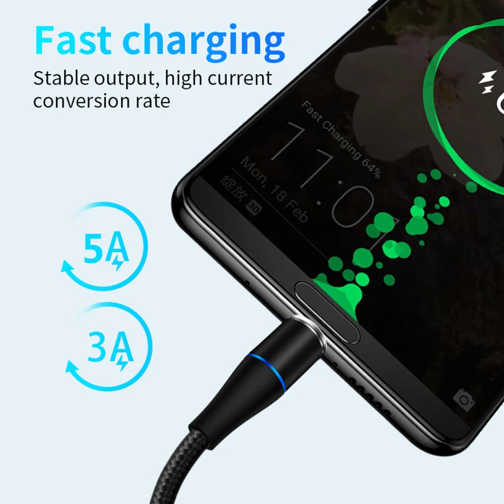 QC 3,0 9V Магнитный кабель для быстрой зарядки 3A светодиодный кабель Micro USB type C Tape 8 Pin Quick Charge 3,0 для samsung Xiaomi Redmi huawei