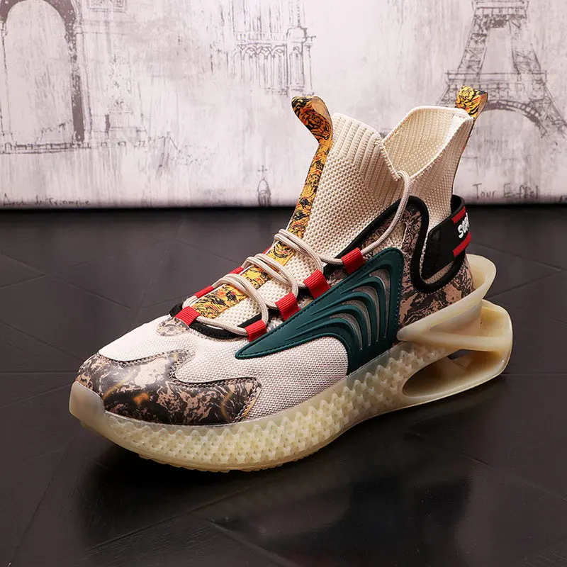 

Designer Mens Casual Comfort Shoes High Top Breathable Mesh Trending Leisure Sock Soft Street Sport Zapatos Size 39-44 ERRFC