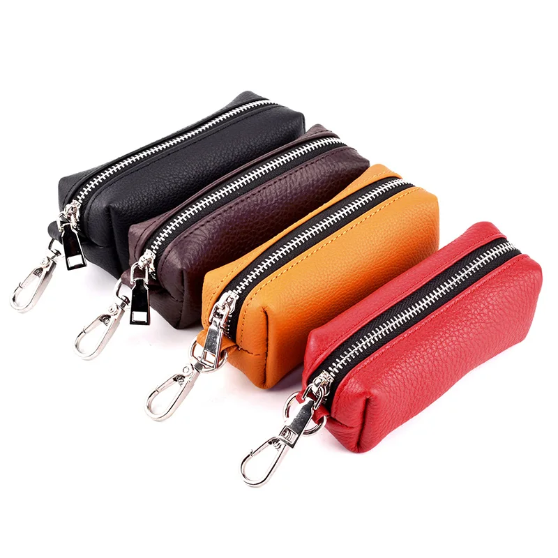 Key Cover Wallet Genuine Leather Car Keychain Housekeeper Bag Zipper Key Holder Organizer Case Pouch Men Women